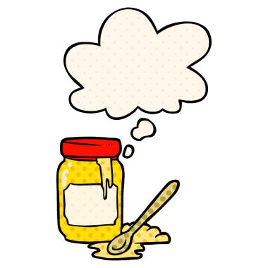 çizgi roman tarzında bal ve düşünce bal karikatür kavanoz