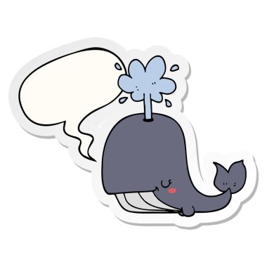 karikatür balina ve konuşma kabarcık etiket