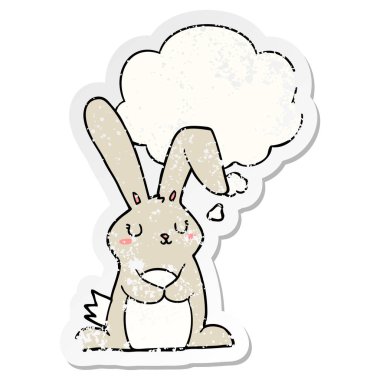 karikatür tavşan ve sıkıntılı yıpranmış etiket olarak kabarcık düşünce