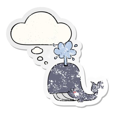 karikatür balina ve sıkıntılı yıpranmış etiket olarak kabarcık düşünce