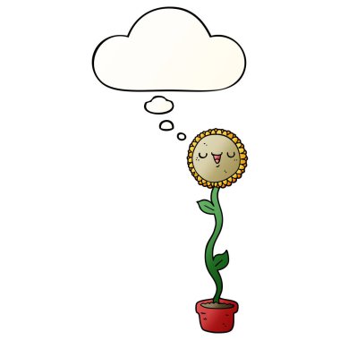 karikatür ayçiçeği ve pürüzsüz degrade tarzında düşünce balonu