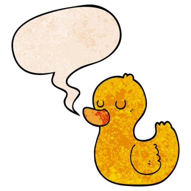 retro doku tarzında karikatür ördek ve konuşma balonu