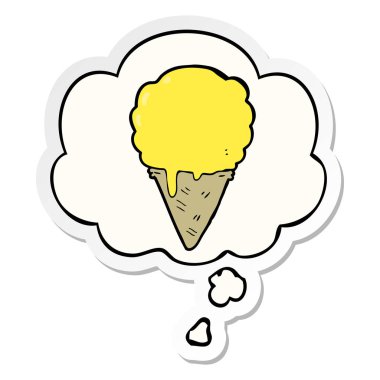 karikatür dondurma ve baskılı bir etiket olarak düşünce kabarcık