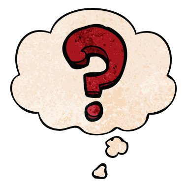 çizgi film soru işareti ve grunge doku patte düşünce balonu
