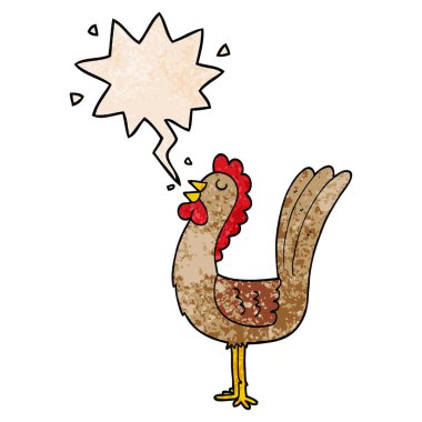 retro doku tarzında karikatür horoz ve konuşma balonu