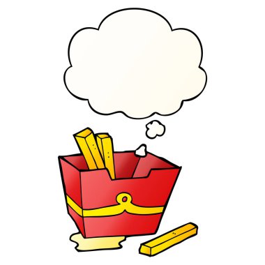 pürüzsüz degrade tarzında patates kızartması ve düşünce balonu karikatür kutusu