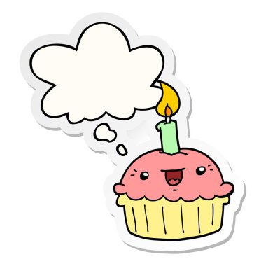 mum ve baskılı stic olarak düşünce balonu ile karikatür cupcake