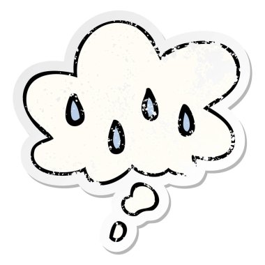 karikatür yağmur ve sıkıntılı yıpranmış etiket olarak kabarcık düşünce
