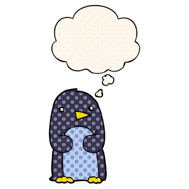 çizgi film penguen ve çizgi roman tarzında düşünce balonu