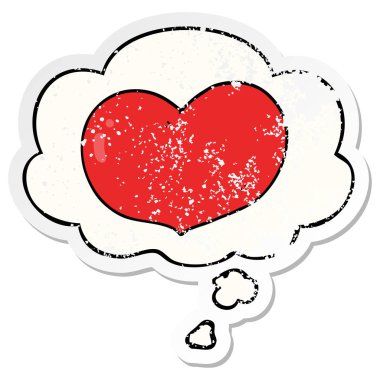 çizgi film aşk kalp ve sıkıntılı yıpranmış sopa olarak kabarcık düşünce