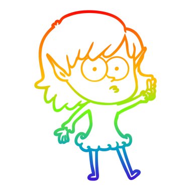 gökkuşağı gradyan çizgi çizim karikatür şok elf kız