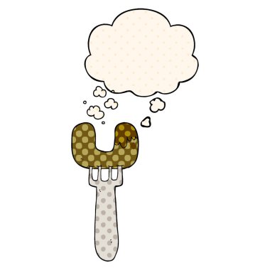 çizgi roman tarzında çatal ve düşünce balonu çizgi film sosis