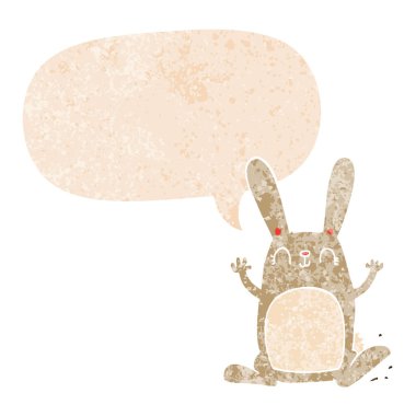 retro dokulu tarzda karikatür tavşan ve konuşma balonu