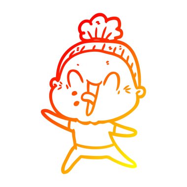 sıcak degrade çizgi çizim karikatür mutlu yaşlı kadın