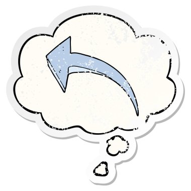 karikatür ok ve sıkıntılı yıpranmış etiket olarak kabarcık düşünce