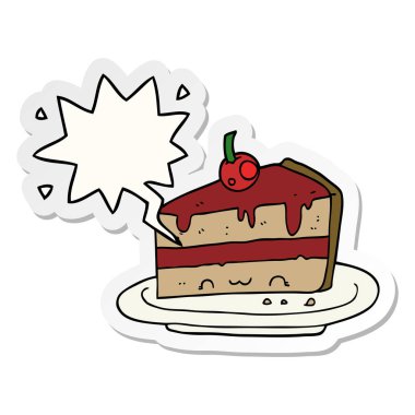 karikatür pasta ve konuşma kabarcık etiket