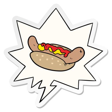 karikatür taze lezzetli sosisli ve konuşma kabarcık etiket