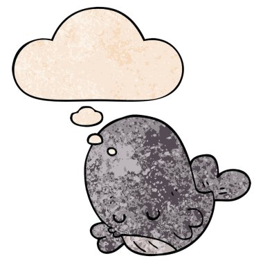 karikatür balina ve grunge doku desen tarzında düşünce balonu