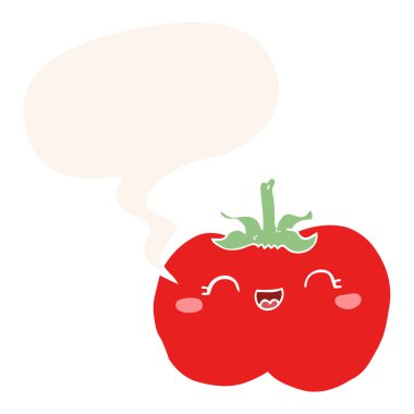 retro tarzında karikatür domates ve konuşma balonu