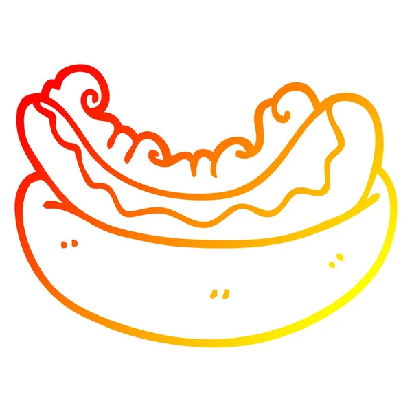 Línea de gradiente caliente dibujo de dibujos animados hotdog en un moño — Vector de stock