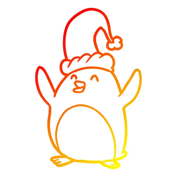 Warme Gradientenlinie zeichnet glücklichen Weihnachtspinguin — Stockvektor