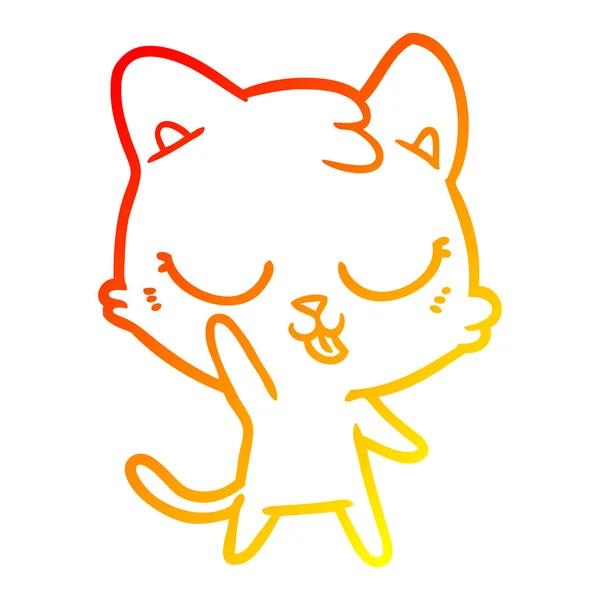 Línea de gradiente caliente dibujo dibujos animados gato — Vector de stock