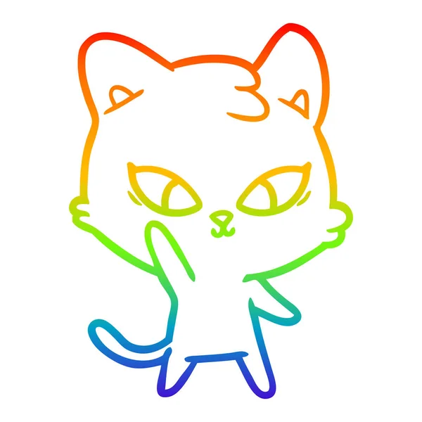 Rainbow gradient line drawing cute cartoon cat — Stock Vector