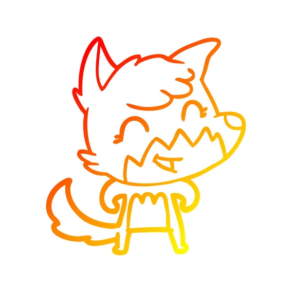 Warm gradient line drawing happy cartoon fox — Stock Vector