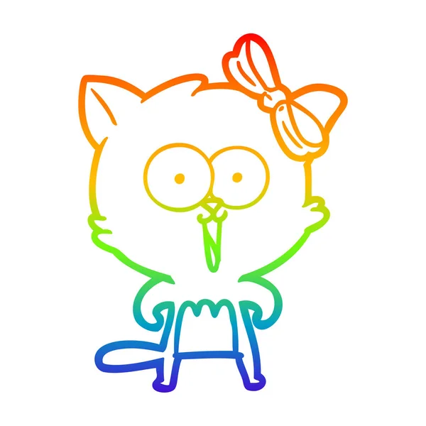 Arco iris gradiente línea dibujo dibujos animados gato — Vector de stock