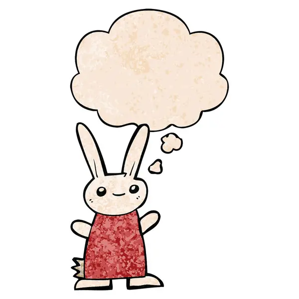 Mignon lapin dessin animé et bulle de pensée dans le motif de texture grunge — Image vectorielle