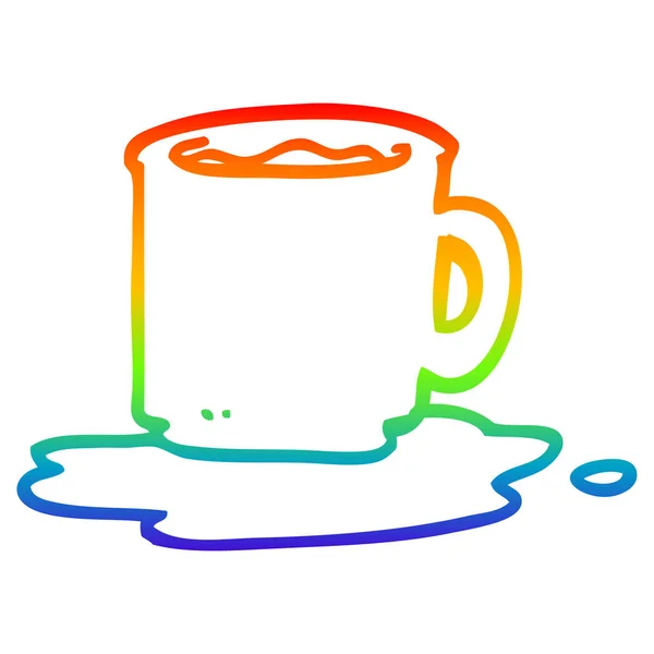 Arco-íris linha gradiente desenho cartoon caneca de café — Vetor de Stock