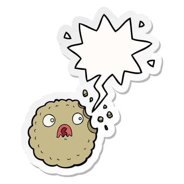 Effrayé cookie bande dessinée et la parole bulle autocollant — Image vectorielle