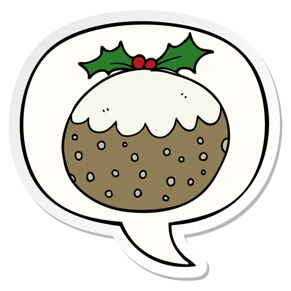 Dessin animé pudding de Noël et autocollant bulle de parole — Image vectorielle