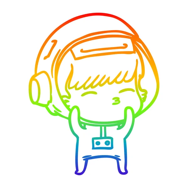 Rainbow gradient linje ritning tecknad nyfiken astronaut — Stock vektor