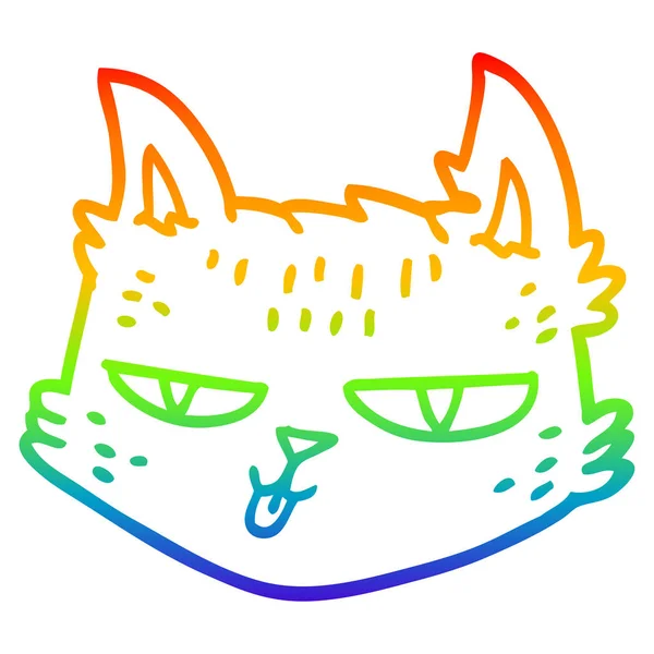 Радужная градиентная линия, рисующая смешную мультяшную кошку — стоковый вектор