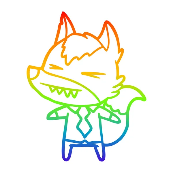 Regenboog gradiënt lijntekening boze wolf Boss cartoon — Stockvector