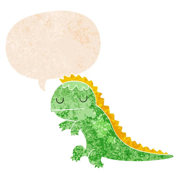Dinozaur kreskówki i mowy Bańka w stylu retro teksturowane — Wektor stockowy