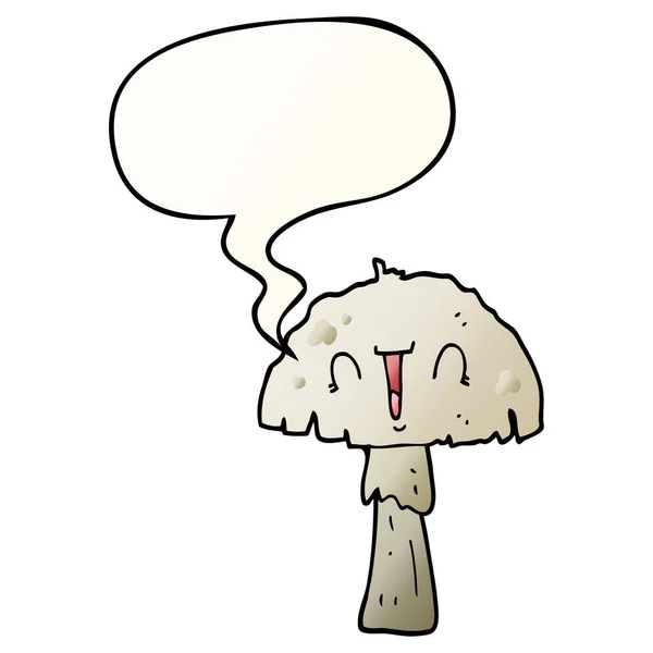 Мультяшний гриб і мовна бульбашка в гладкому градієнтному стилі — стоковий вектор