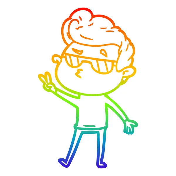 虹のグラデーションライン描画漫画クールな男 — ストックベクタ