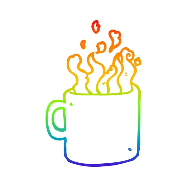 Regenbogen-Gradienten-Linie Zeichnung Cartoon heiße Tasse Kaffee — Stockvektor