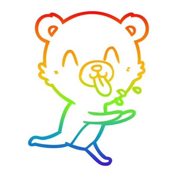Regenboog gradiënt lijntekening onbeleefd cartoon ijsbeer steken o — Stockvector