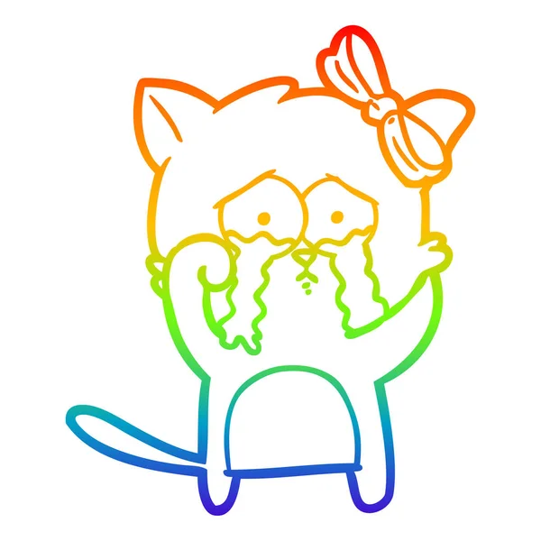 Arco iris gradiente línea dibujo dibujos animados gato — Vector de stock