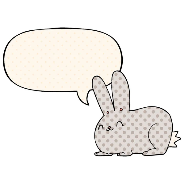 Coniglio dei cartoni animati e bolla vocale in stile fumetto — Vettoriale Stock