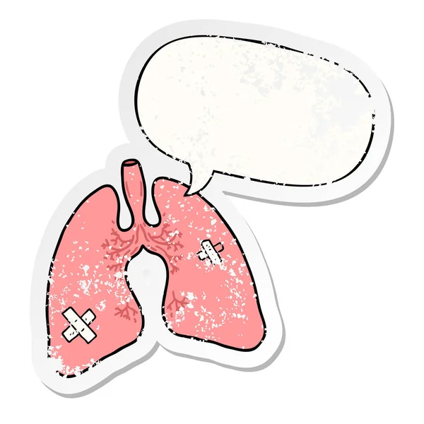 Dibujos animados pulmones y el habla burbuja angustiado pegatina — Vector de stock