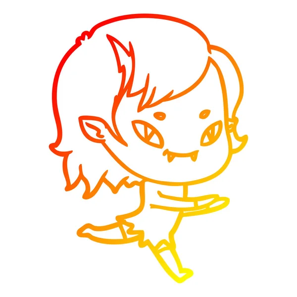 Warme kleurovergang lijntekening cartoon vriendelijke vampier meisje running — Stockvector