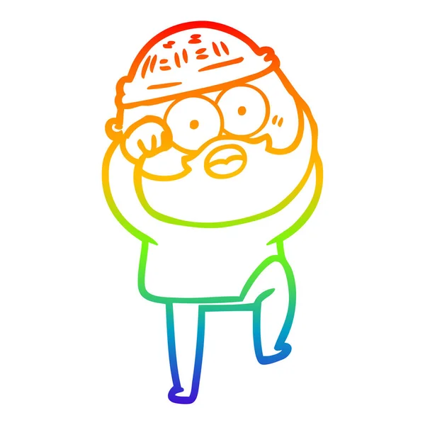 Rainbow gradient ligne dessin dessin animé surpris homme barbu — Image vectorielle