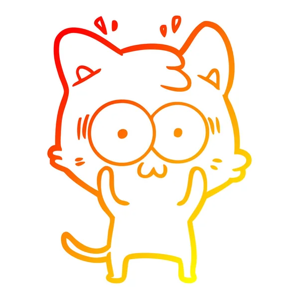 Linha gradiente quente desenho desenho animado gato surpreso — Vetor de Stock