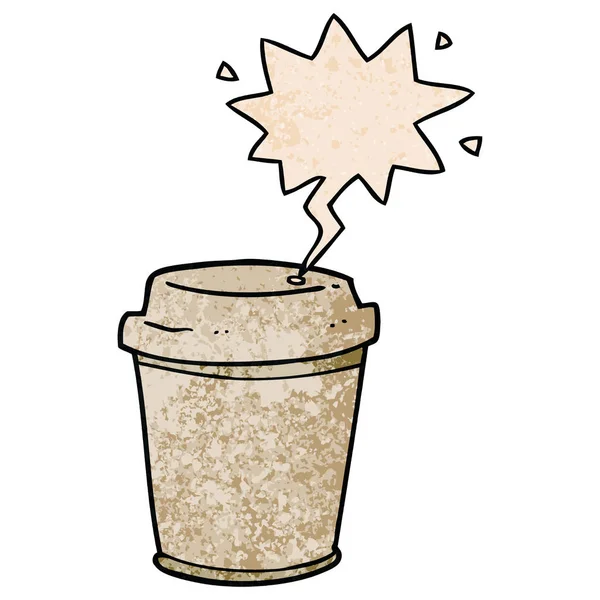 Cartoon Take-out Kaffeetasse und Sprechblase in Retro-Textur — Stockvektor