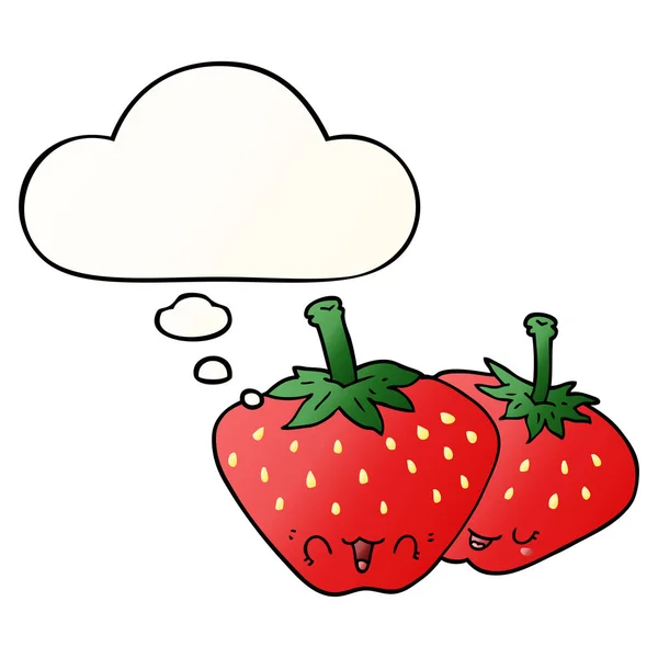 Kreslené jahody a myšlenková bublina v hladkém stylu přechodu — Stockový vektor