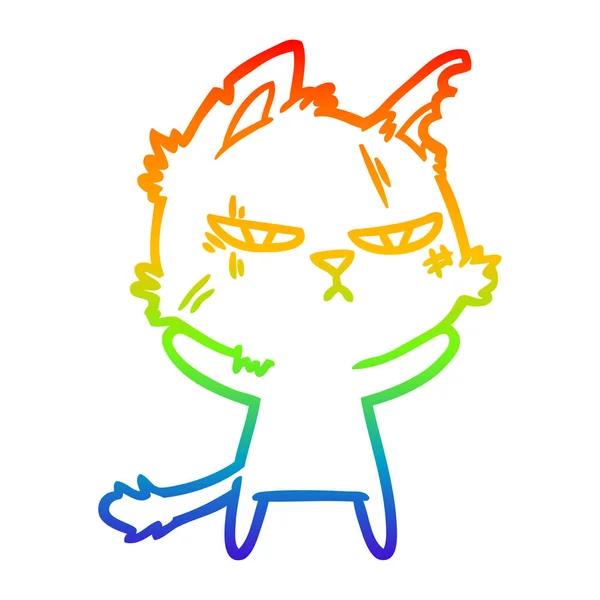 Regenboog gradiënt lijntekening stoere cartoon kat — Stockvector